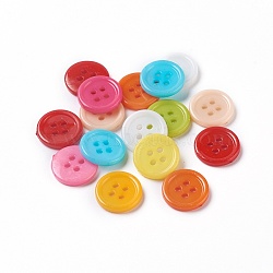 Acrylic Sewing Buttons, Plastic Buttons for Costume Design, 4-Hole, Dyed, Flat Round, Mixed Color, 15x2mm, Hole: 1mm(X-BUTT-E076-E-M)