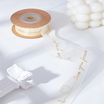 Organza Ribbons, for Gift Wrapping, Valentine's Day, Wedding, Birthday Party Decorate, Word, 1 inch(25mm), about 10.94 Yards(10m)/Roll