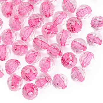 Transparent Acrylic Beads, Round, Faceted, Deep Pink, 8mm, Hole: 1.6mm, about 1810pcs/500g