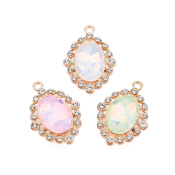 Alloy Glass Pendants, with Rhinestone, Cadmium Free & Lead Free, Oval Charms, Mixed Color, 25x18x7mm, Hole: 1.6mm