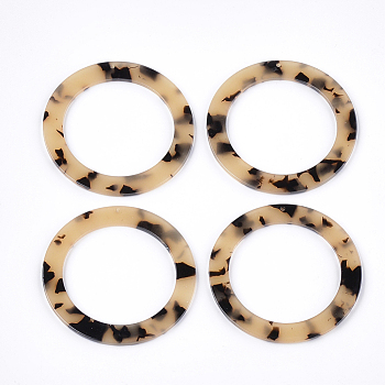 Cellulose Acetate(Resin) Big Pendants, Leopard Print, Ring, PapayaWhip, 54x2.5mm, Hole: 1.4mm