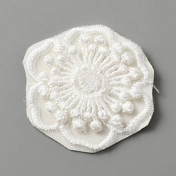 Computerized Embroidery Lace Self Adhesive/Sew on Patches, Costume Accessories, Appliques, Flower Pattern, 33x35x2.5mm