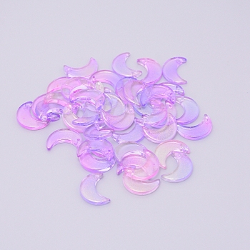 Transparent Glass Beads, with Glitter Powder, Top Drilled, Moon, Lilac, 16.5x11.5x3mm, Hole: 1.2mm
