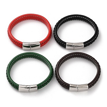 Mixed Color Braided Leather Cord Bracelet, with 304 Stainless Steel Magnetic Clasps, Stainless Steel Color, 8-1/2 inch(21.5~21.7cm)