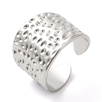 304 Stainless Steel Grooved Open Cuff Ring for Women, Stainless Steel Color, Inner Diameter: 18mm