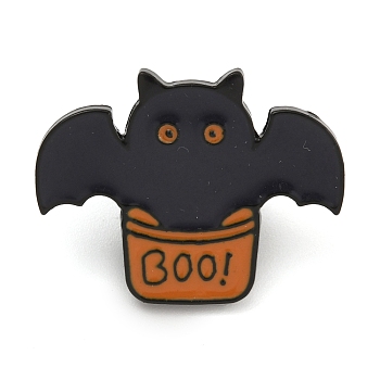 Halloween Theme Enamel Pins, Black Alloy Badge for Backpack Clothes, Bat, 20x25.5mm