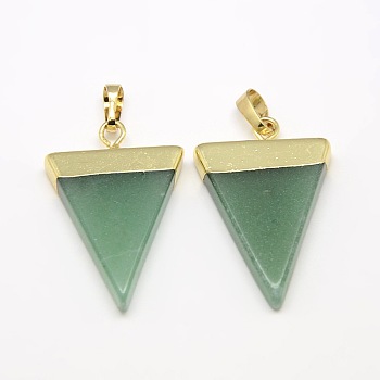 Natural Green Aventurine Pendants, with Golden Tone Brass Findings, Triangle, 30~35x23~28x5mm, Hole: 8x5mm