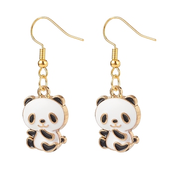 Alloy Enamel Panda Dangle Earrings, Brass Jewelry for Women, Golden, 42mm, Pin: 0.7mm