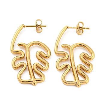 304 Stainless Steel Stud Earrings, Geometric Hollow Monstera Leaf Earrings for Women, Golden, 34x19.5mm