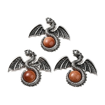 Synthetic Goldstone Big Pendants, Dragon Charms, with Rack Plating Antique Silver Tone Alloy Findings, Cadmium Free & Lead Free, 49x56x12mm, Hole: 6~6.5mm