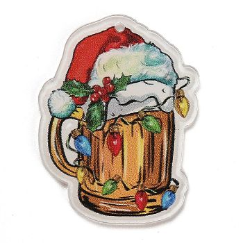 Christmas Theme Acrylic Pendants, Chsistmas Hat, 40.5x31x2mm, Hole: 1.6mm