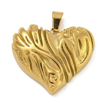 Ion Plating(IP) 304 Stainless Steel Pendants, Heart Charm, Golden, 21x25x6mm, Hole: 5x3mm