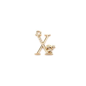 Brass Micro Pave Cubic Zirconia Charms, Long-plating, Letter, Letter.X, 16x13x2.5mm, Hole: 1.5mm