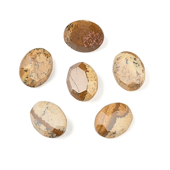 Natural Picture Jasper Cabochons, Oval, Faceted, 10x8x4mm