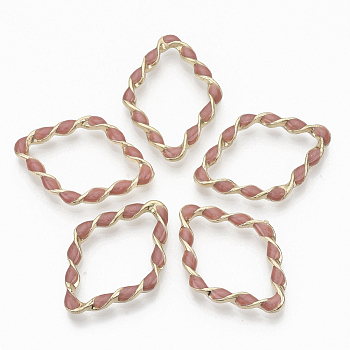 Eco-Friendly Alloy Linking Rings, with Enamel, Twist Rhombus, Light Gold, Indian Red, 36x25.5x4mm, Diagonal Length: 36mm, Side Length: 24mm