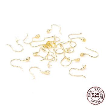 925 Sterling Silver Earring Hooks, For Half-drilled Beads, Teardrop, Golden, 16~16.5x3.5mm, 21 Gauge, Pin: 0.7mm and 0.6mm(for half drilled beads)