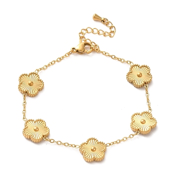 304 Stainless Steel Flower Link Chain Bracelets, Golden, 6-1/2 inch(16.5cm)