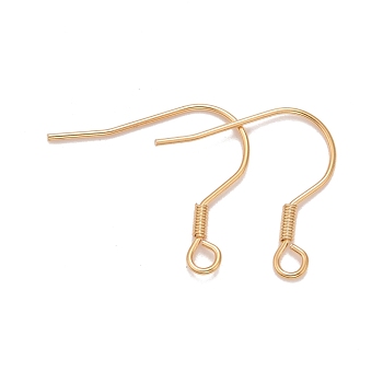 304 Stainless Steel Earrings Hooks, Ear Wire, with Horizontal Loop, Real 18k Gold Plated, 16.5~17.5x17~20mm, Hole: 2mm, 21 Gauge, Pin: 0.7mm