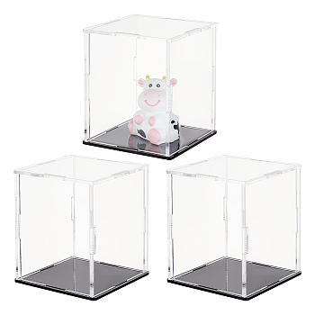 Trasparent Acrylic Toys Action Figures Display Boxs, Dustproof Minifigures Display Case with Black Base, Square, Clear, Finish Product: 6x6x7cm