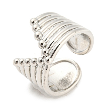 Hollow V -Shaped Brass Open Cuff Rings, Lead Free & Cadmium Free, Platinum, US Size 6(16.5mm)