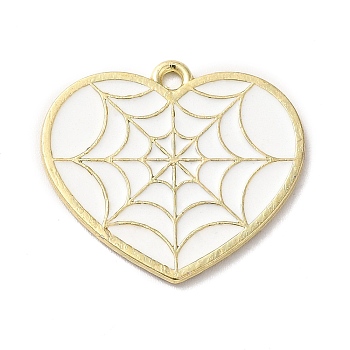 Alloy Enamel Pendants, Golden, Heart with Spider Web Charm, White, 22x25x1mm, Hole: 2mm