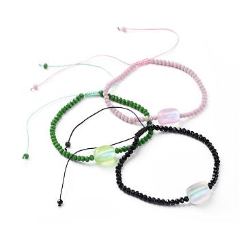 Nylon Thread Braided Bead Bracelets, with Faceted Rondelle Glass Beads and Synthetic Moonstone Beads, Cuboid, Mixed Color, 2-1/8 inch~3-7/8 inch(5.5~10cm)