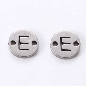 201 Stainless Steel Links, Laser Cut, Flat Round with Letter, Letter.E, 6x6x1mm, Hole: 0.8mm