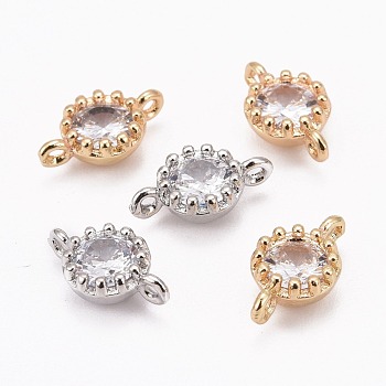 Flower Brass Micro Pave Cubic Zirconia Links, Cadmium Free & Nickel Free & Lead Free, Mixed Color, 11.5x6x4mm, Hole: 1mm