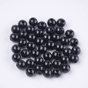 Opaque Plastic Beads, Round, Black, 6x5.5mm, Hole: 1.8mm