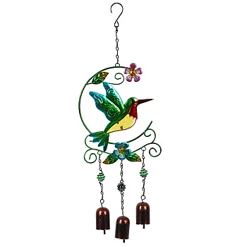Glass Wind Chime, Art Pendant Decoration, with Iron Findings, for Garden, Window Decoration, Bird, 515x170mm