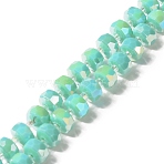 Glass Beads Strands, Faceted, Flat Round, Aquamarine, 8x5mm, Hole: 1.2mm, about 78~80pcs/strand, 20.47~21.25 inch(52~54cm)(GLAA-G097-05A)
