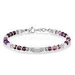 Adjustable 304 Stainless Steel Gemstone Beaded Bracelets, Rectangle, 6-1/4 inch(16cm)(FS-WG23DE2-08)