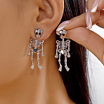 Alloy Dangle Stud Earrings, Antique Silver, Skeleton, 40x15mm(FS-WG0D86A-04)