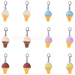 12Pcs 6 Style Resin Pendant Decorations, with Alloy Lobster Claw Clasps, Ice Cream, Platinum, Mixed Color, 39mm(HJEW-YW00175)