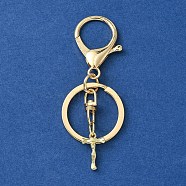 Alloy Initial Letter Charm Keychains, with Alloy Clasp, Golden, Letter T, 8.5cm(KEYC-YW00006-20)