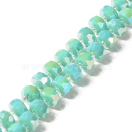 Glass Beads Strands, Faceted, Flat Round, Aquamarine, 8x5mm, Hole: 1.2mm, about 80pcs/strand, 21.65 inch(55cm)(GLAA-G097-05A)