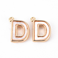 Brass Charms, with Shell, Real 18K Gold Plated, Nickel Free, Letter.D, 11x8.5x2mm, Hole: 0.7mm(KK-Q766-001D-NF)