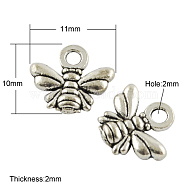 Tibetan Style Charms, Lead Free and Nickel Free, Bee, Antique Silver, 10x11x2mm, Hole: 2mm(X-TIBEP-A123292-AS-FF)
