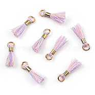 Polycotton(Polyester Cotton) Tassel Pendant Decorations, with Unwelded Iron Jump Rings, Golden, Colorful, 10~16x2mm, Hole: 1.5mm(OCOR-S102-25)