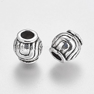 Large Hole Beads, Tibetan Style European Beads, Antique Silver, Lead Free, Cadmium Free and Nickel Free, Barrel, 9mm in diameter, 9mm thick, hole: 4mm(LF11506Y-NF)