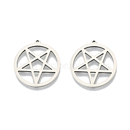 201 Stainless Steel Pendants, Hollow, Ring with Star, Stainless Steel Color, 27x25x1.5mm, Hole: 1.4mm(STAS-N098-101P)