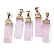 Natural Rose Quartz Pendants, with Golden Iron Pinch Bail, Rectangle, 34x7~8x5mm, Hole: 7x4mm(G-S359-313B)