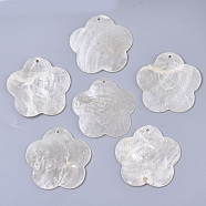Natural Capiz Shell Big Pendants, Flower, Old Lace, 49x50x1~2mm, Hole: 2mm(SHEL-N026-17)