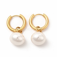 Ion Plating(IP) 304 Stainless Steel Hoop Earring, Plastic Imitation Pearl Dangle Earring for Women, Golden, 31mm, Pin: 0.9mm(EJEW-C017-05G)