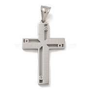 304 Stainless Steel Pendants, with Crystal Rhinestones, Cross Charm, Stainless Steel Color, 42x26.5x3mm, Hole: 7.5x4.5mm(STAS-D110-18AS)