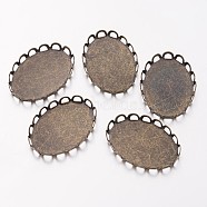 Flat Oval Brass Lace Edge Bezel Cups, Cabochon Settings, Nickel Free, Antique Bronze, about 19mm wide, Tray: 18x25mm, 26mm long, 2mm thick(X-KK-E185-AB-NF)
