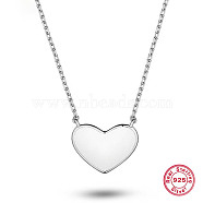 Valentine's Day 925 Sterling Silver Heart Shape Pendant Necklaces for Women, with Enamel, Platinum, 12-1/4 inch(31cm)(LE7132-2)
