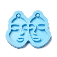 Abstract Face Silicone Molds, Pendant Molds, For DIY UV Resin, Epoxy Resin Earring Jewelry Making, Light Sky Blue, 42.5x48x5mm, Hole: 2.5mm(DIY-F056-01A-01A)