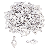 304 Stainless Steel Charms, Laser Cut, Rhombus, Stainless Steel Color, 12x9.5x0.5mm, Hole: 1mm(STAS-UN0013-56P)