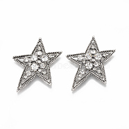 Alloy Flat Back Cabochons, with Rhinestone, Star, Crystal, Antique Silver, 37x30.5x4.5mm(RB-S048-31)